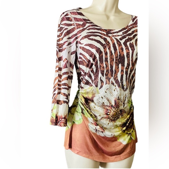 Vintage Cache Striped Floral Beaded Ruched Shirt Size S Grunge Y2K USA Retro - Picture 4 of 10